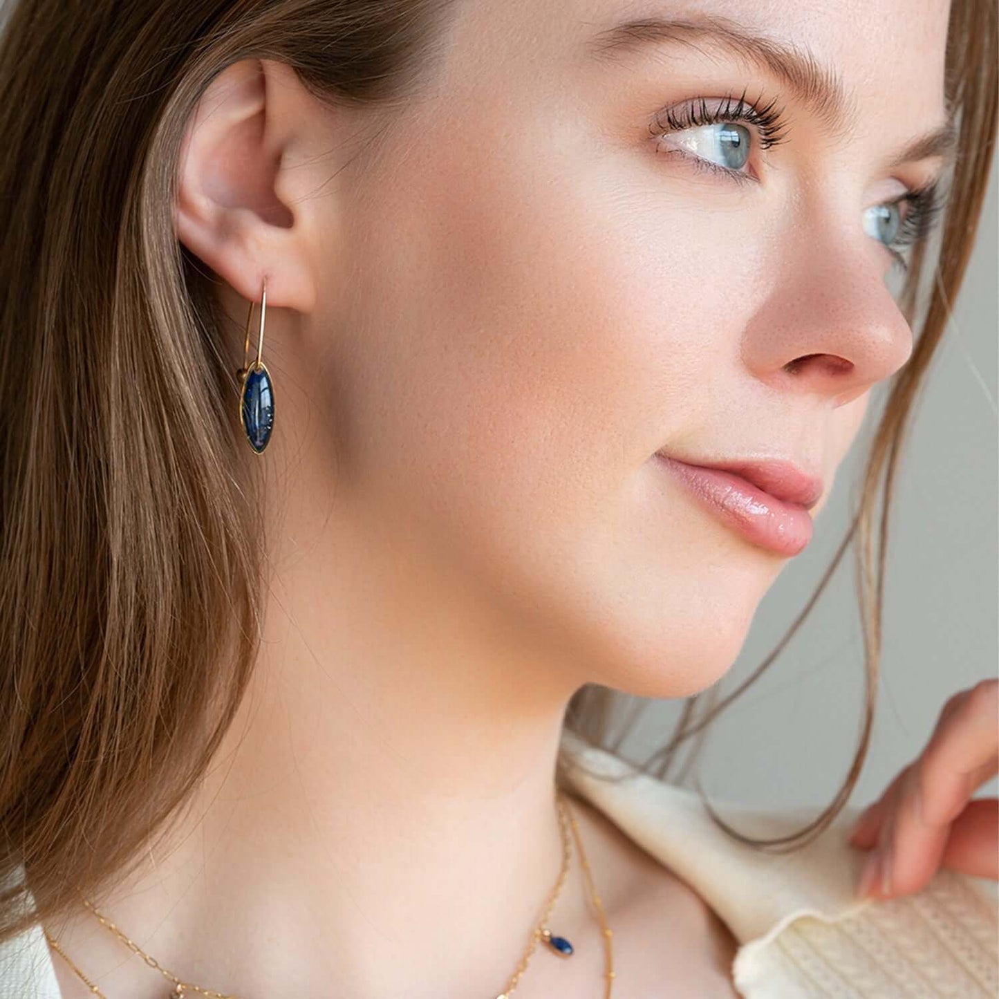 Minimalist Blue Oval Earrings - Kate Koel