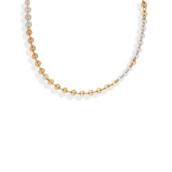 Necklace with gold and silver beads on a white background