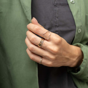 Handcrafted Mixed Metal Stacking Ring Set with gold-filled and silver artisan bands by Kate Koel
