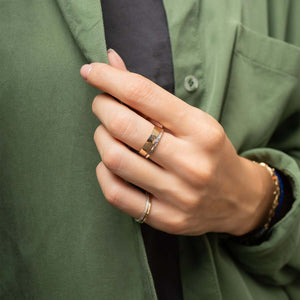 Handcrafted Mixed Metal Stacking Ring Set with gold-filled and silver artisan bands by Kate Koel