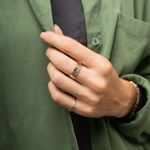 Handcrafted Mixed Metal Stacking Ring Set with gold-filled and silver artisan bands by Kate Koel