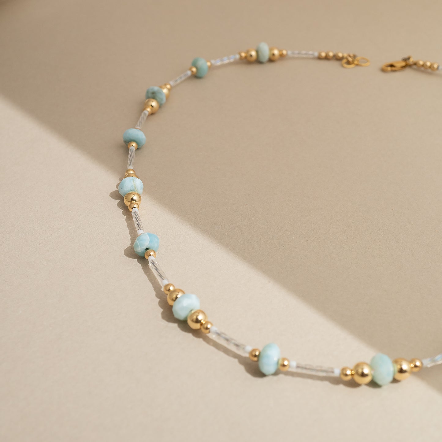Larimar Gold Beaded Necklace