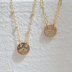 Handcrafted night sky pendant necklace with galaxy-inspired celestial design on gold-filled chain by Kate Koel