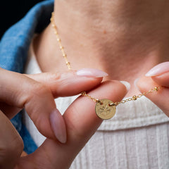 Handcrafted night sky pendant necklace with galaxy-inspired celestial design on gold-filled chain by Kate Koel