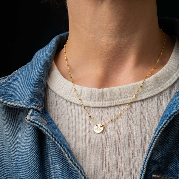 Handcrafted night sky pendant necklace with galaxy-inspired celestial design on gold-filled chain by Kate Koel