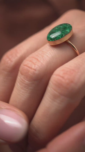 Statement Green Oval Malachite ring