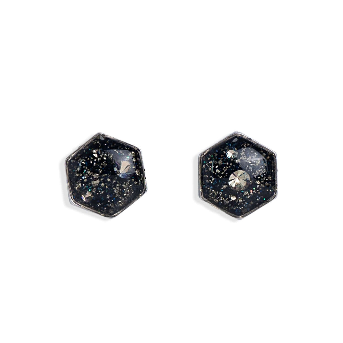 Silver Hexagon Galaxy Stud Earrings
