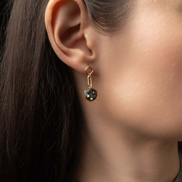 Small Dangling Hexagon Galaxy Earrings - Kate Koel