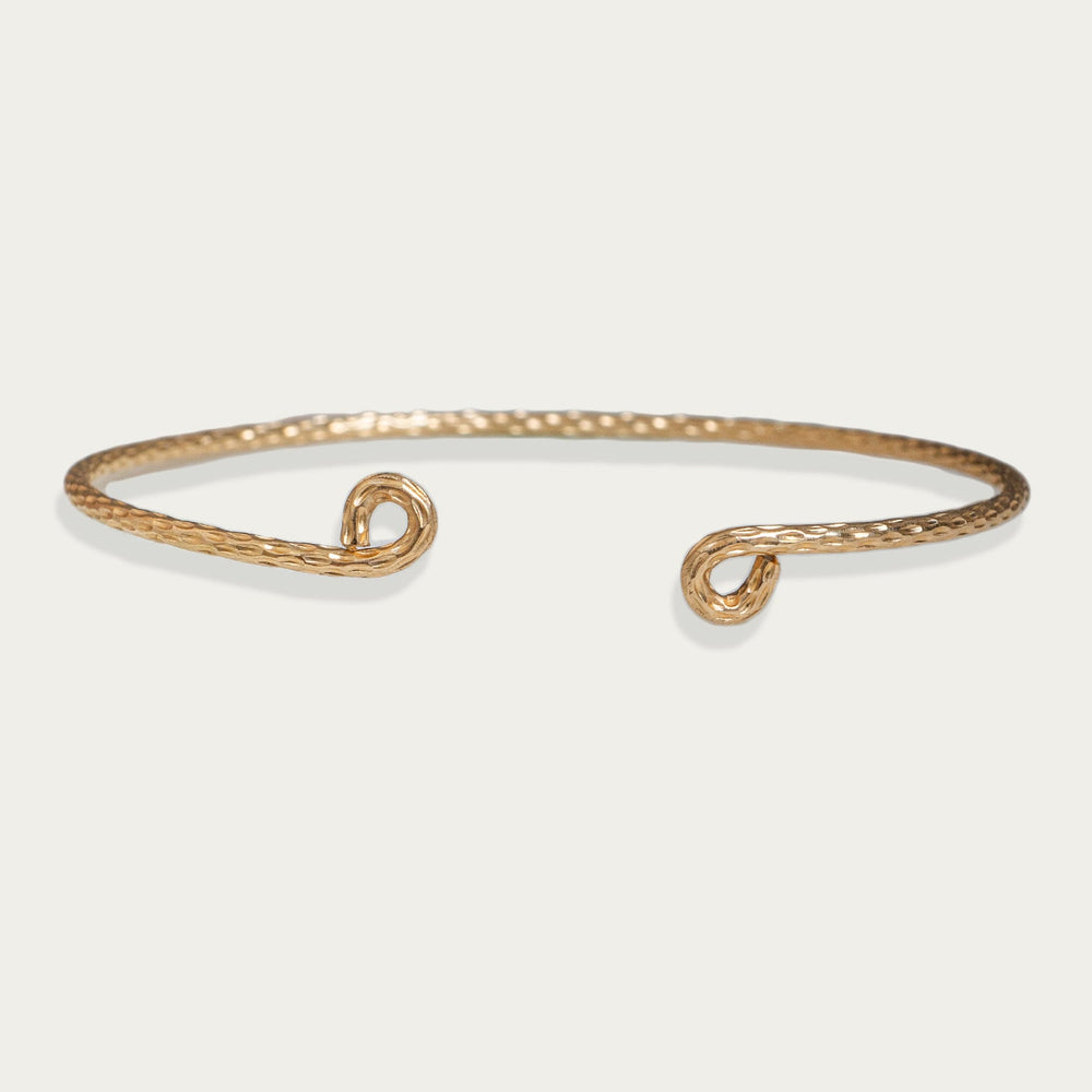 Bold handcrafted snake skin textured cuff bracelet in mixed metals with adjustable fit by Kate Koel
