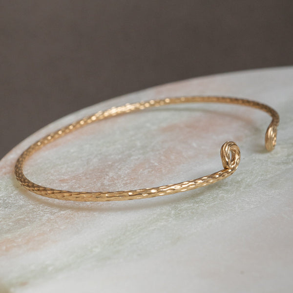 Bold handcrafted snake skin textured cuff bracelet in mixed metals with adjustable fit by Kate Koel