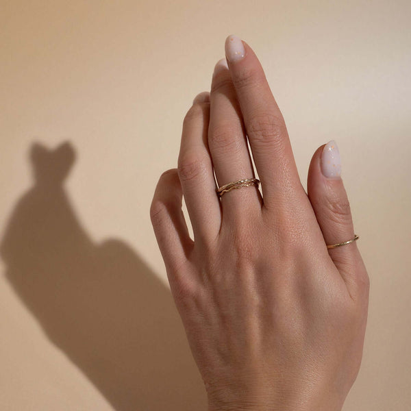 14k gold filled snake skin textured stacking ring set two-ring stack with organic scaled surface