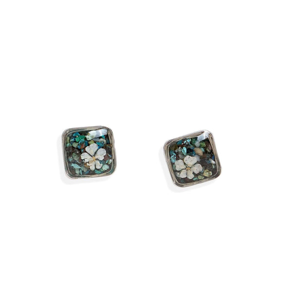Square Flower Earrings in Silver - Kate Koel