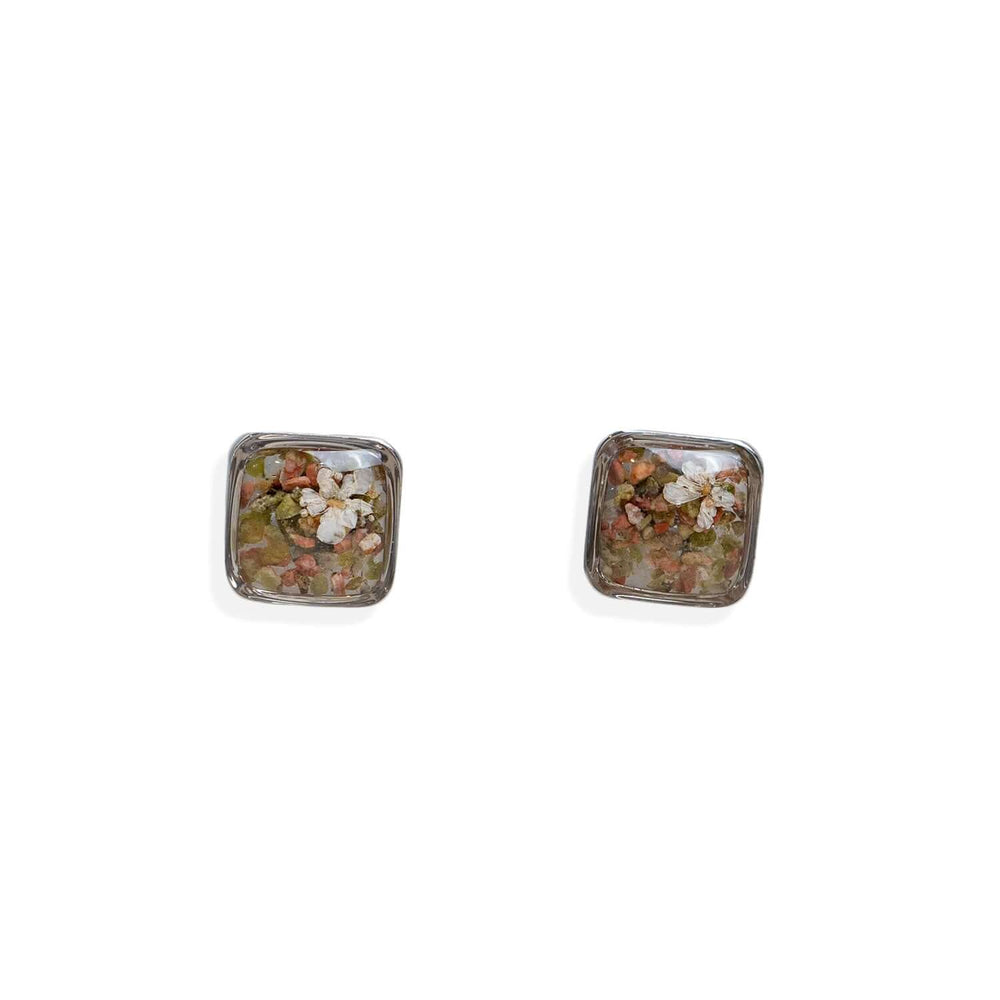 Square Flower Earrings in Silver - Kate Koel