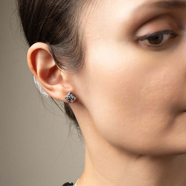 Square Shimmer Stud Earrings in Silver - Kate Koel