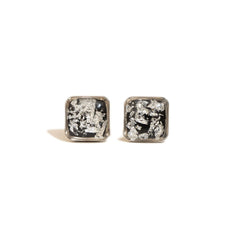 Square Shimmer Stud Earrings in Silver - Kate Koel