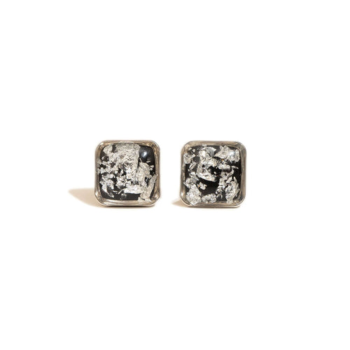 Square Shimmer Stud Earrings in Silver - Kate Koel