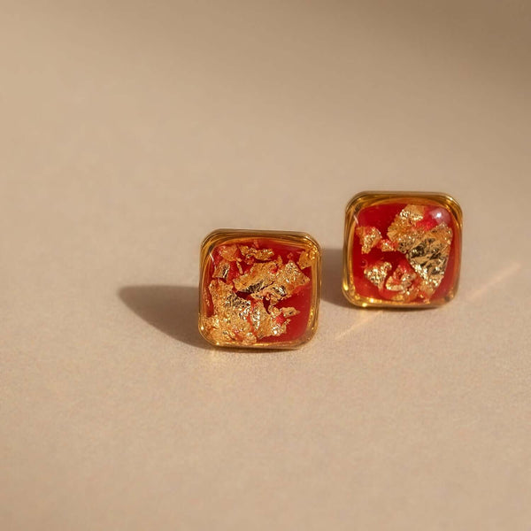 Lucky Square Stud Earrings in Crystal | Kate Koel