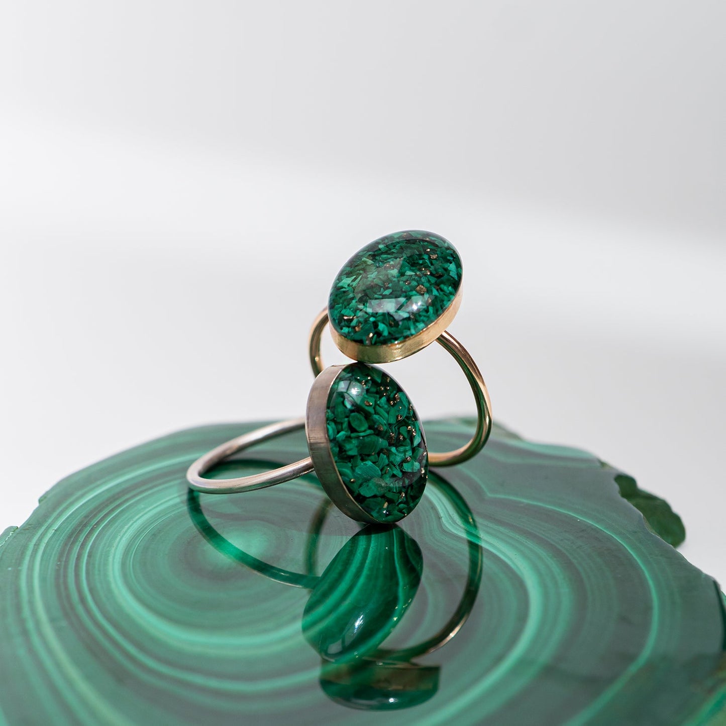 Statement Green Oval Malachite ring - Kate Koel