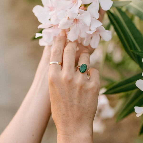 Statement Green Oval Malachite ring - Kate Koel