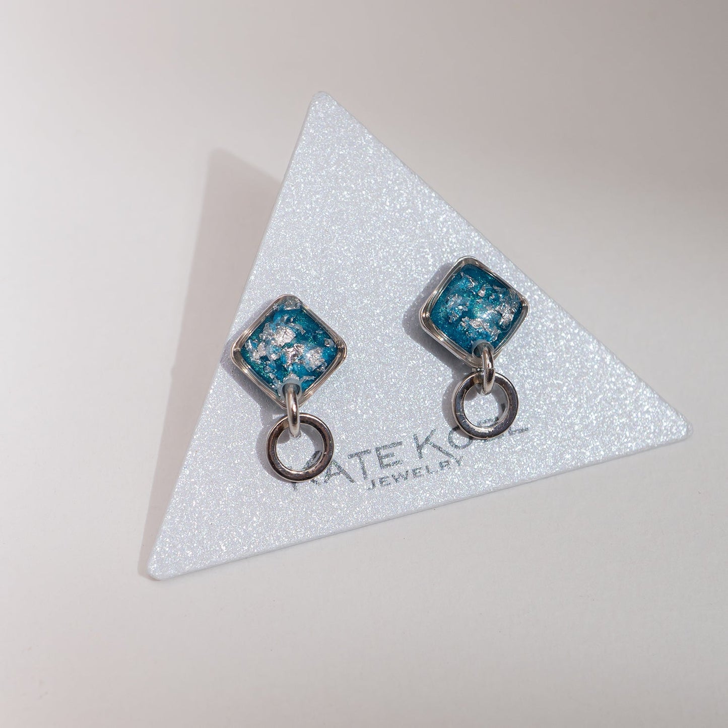 Teal Square Stud Drop Earrings - Kate Koel