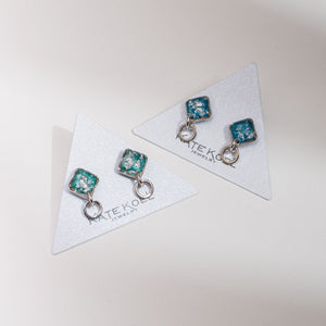 Teal Square Stud Drop Earrings - Kate Koel