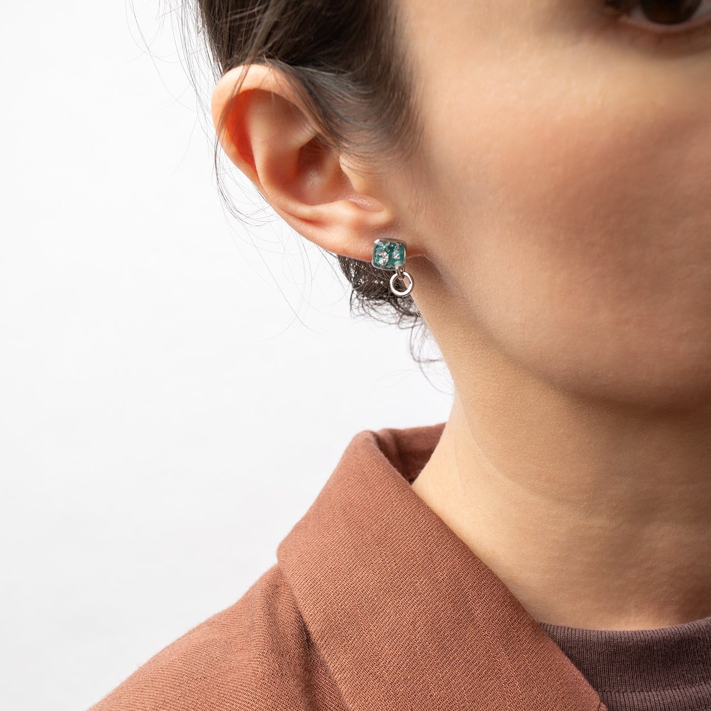 Teal Square Stud Drop Earrings - Kate Koel