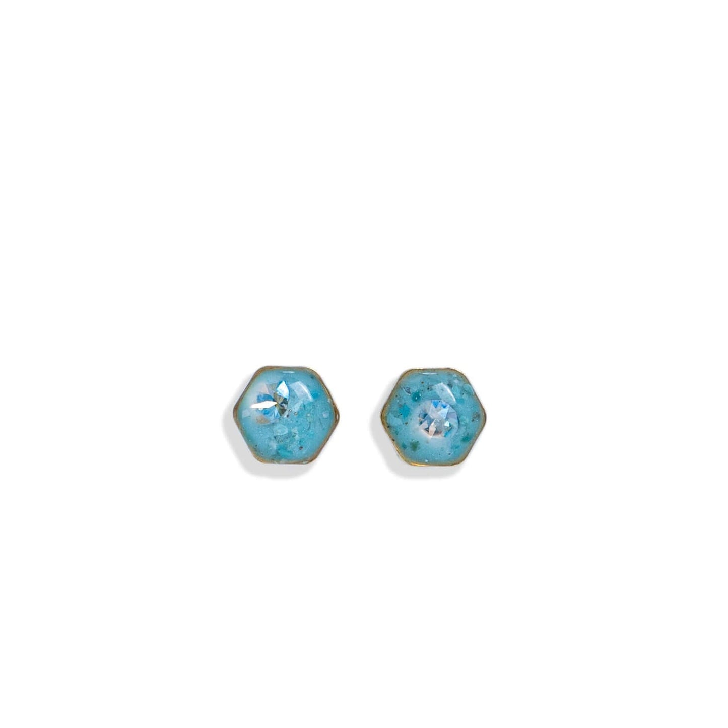 Tiny Blue Hexagon Studs - Kate Koel
