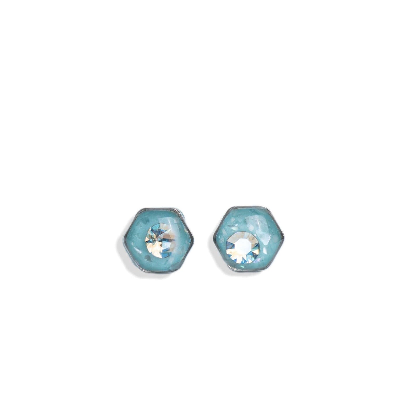 Tiny Blue Hexagon Studs - Kate Koel
