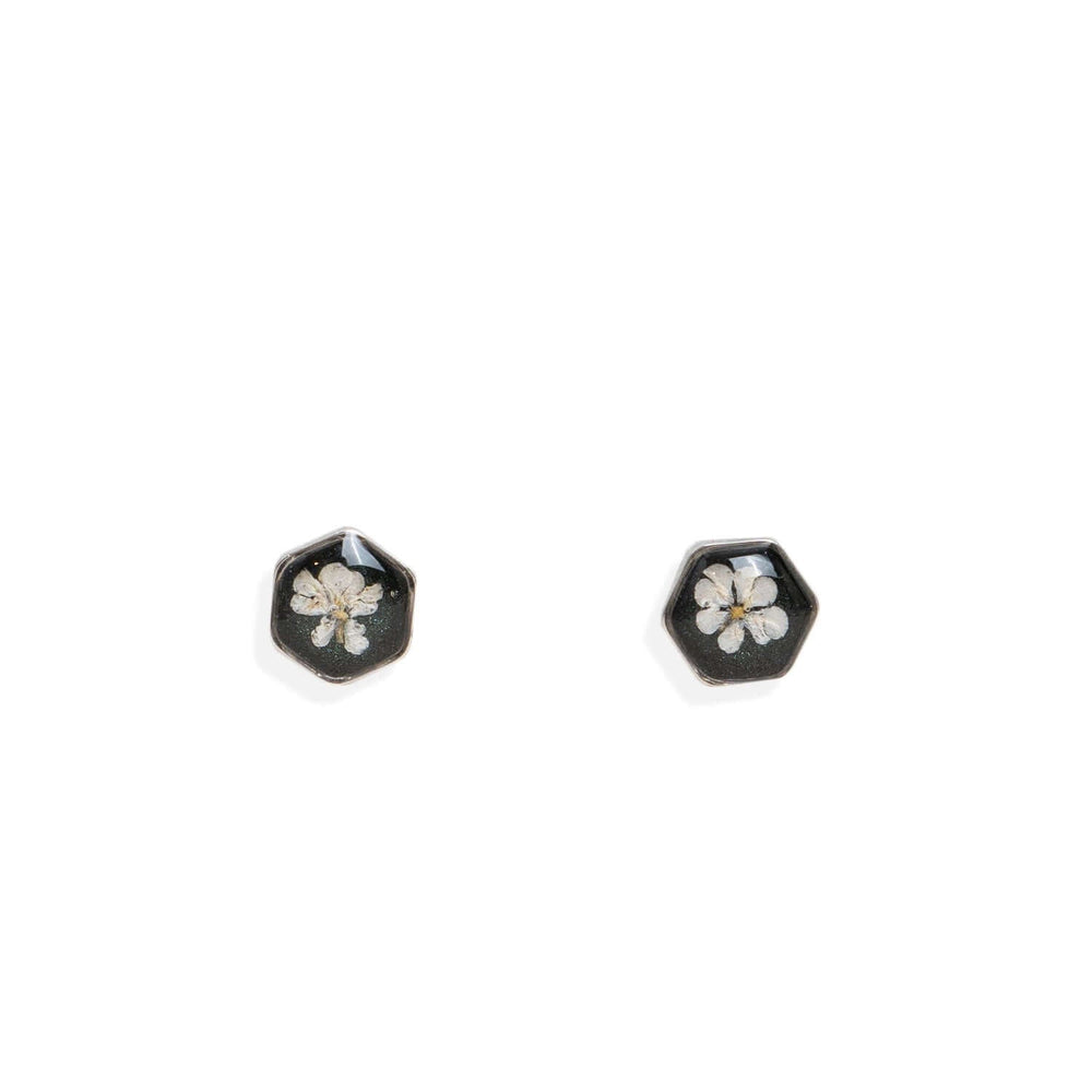 Tiny hexagon flower earrings in Silver - Kate Koel