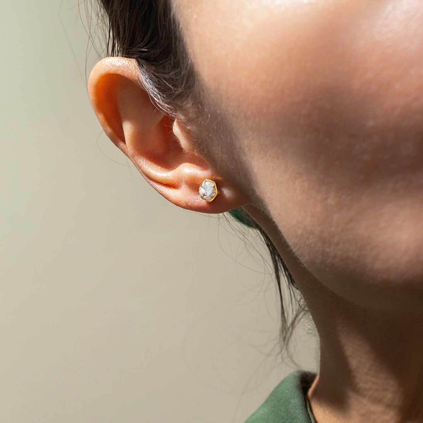 Tiny Howlite Hexagon Studs - Kate Koel