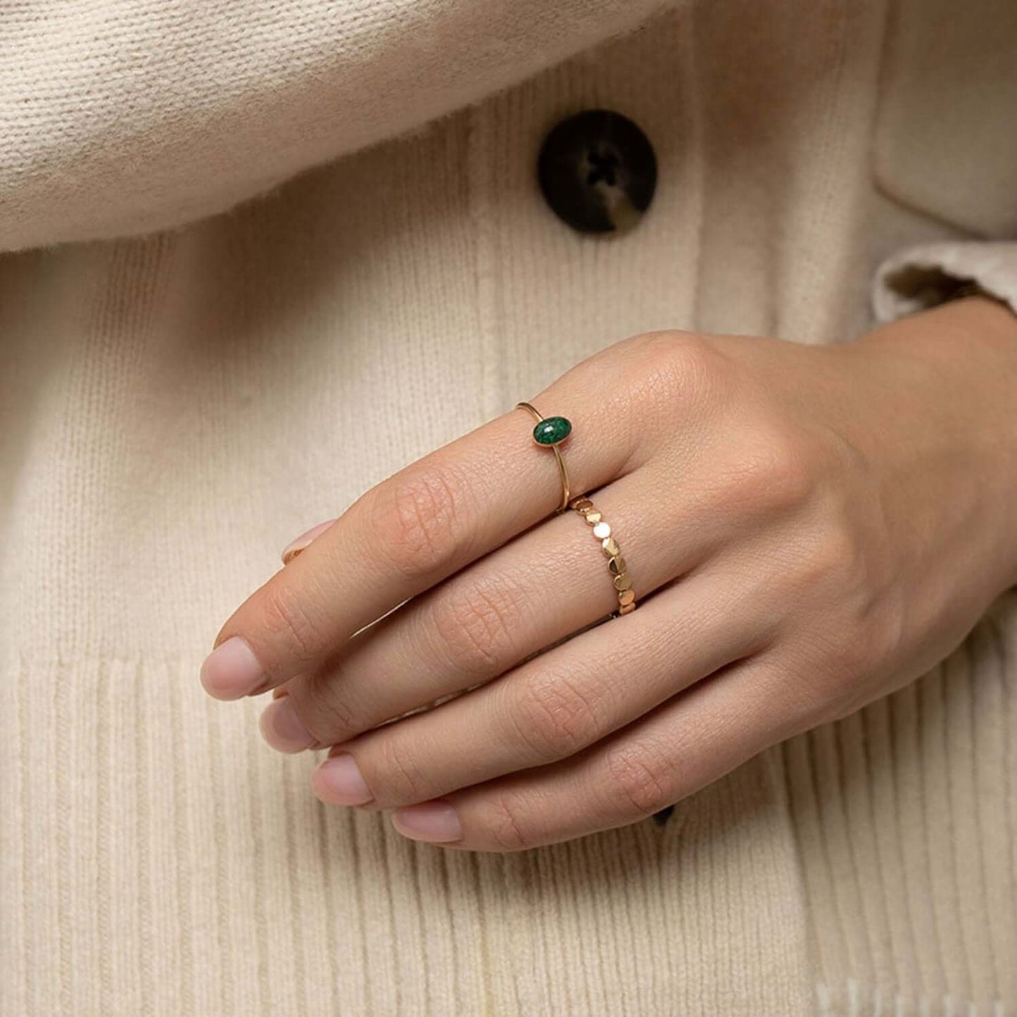 Tiny Oval Malachite ring - Kate Koel