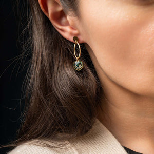 Handcrafted turquoise floral dangle earrings with delicate flower motif in gold-filled settings by Kate Koel