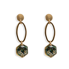 Handcrafted turquoise dangle earrings with delicate flower motif in gold-filled settings by Kate Koel
