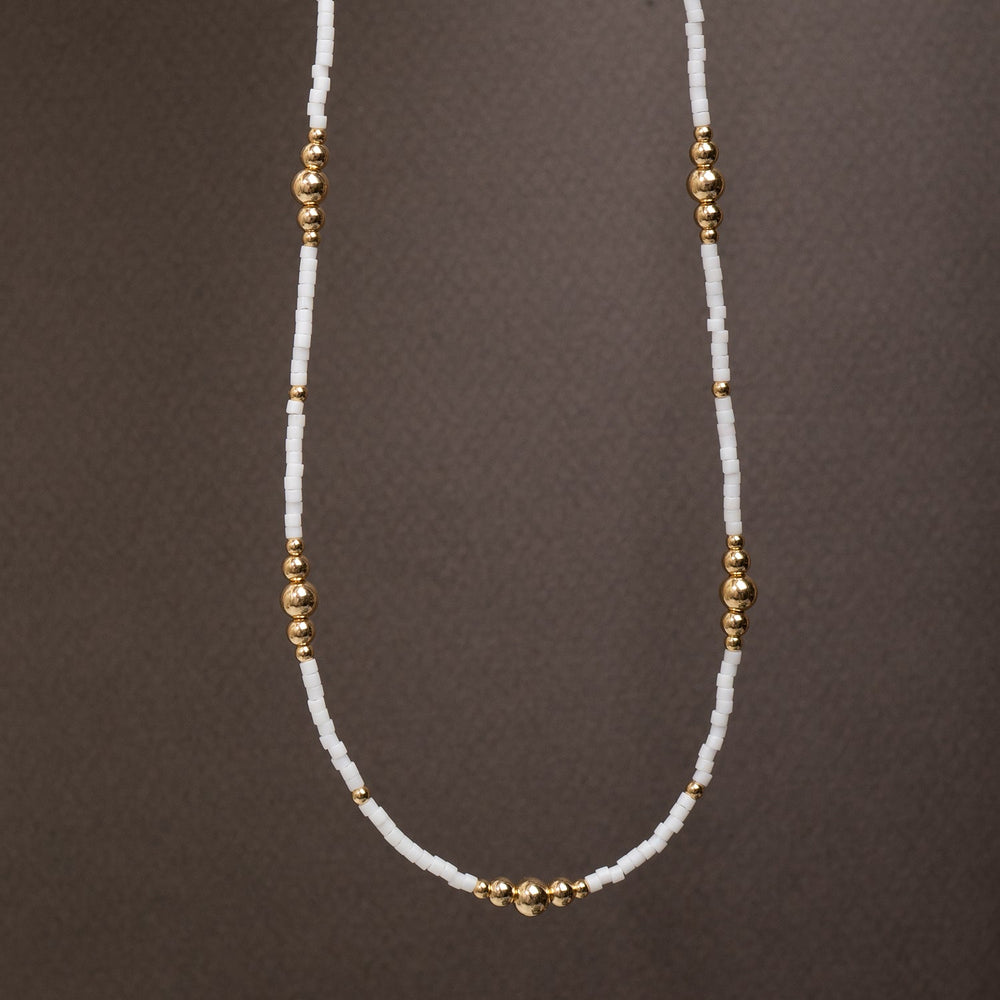 White & Gold Beaded Necklace
