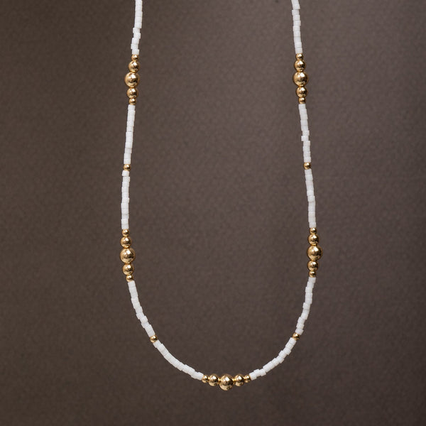 White & Gold Beaded Necklace