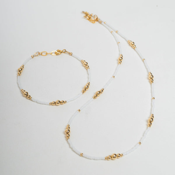White & Gold Beaded Necklace