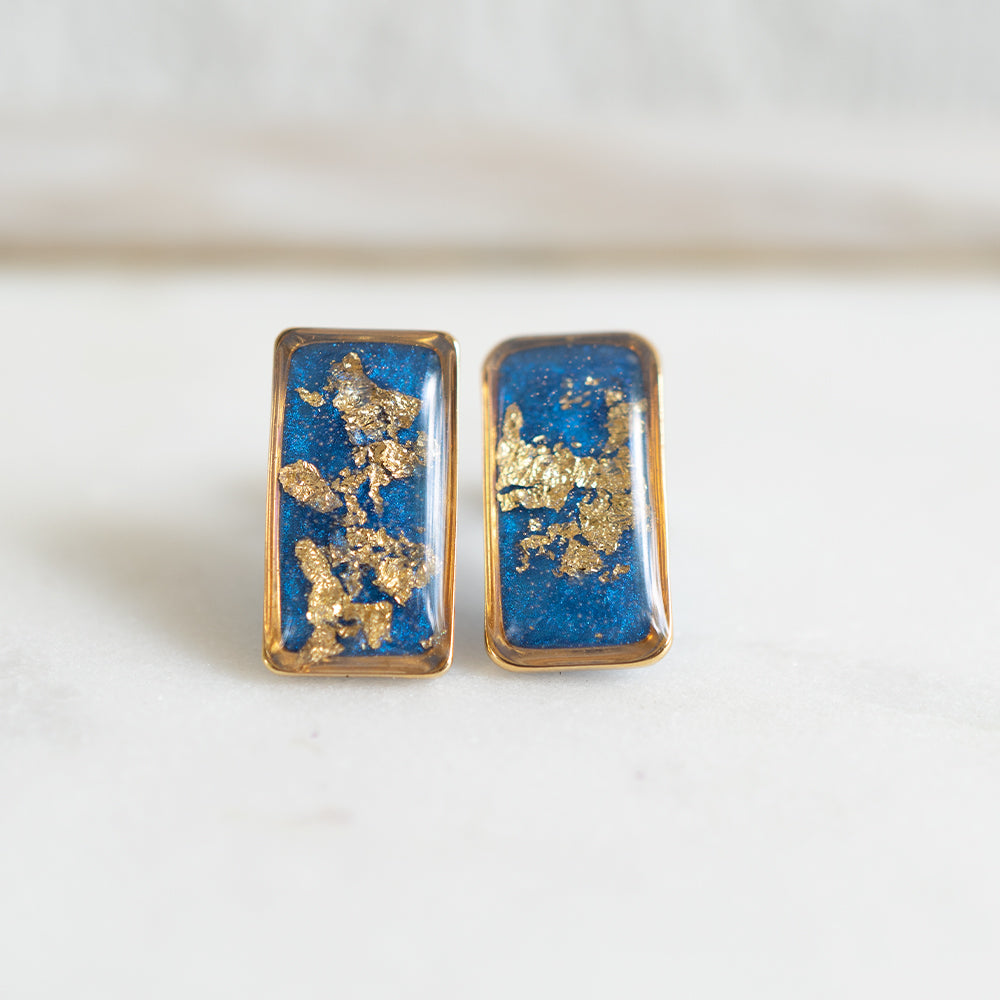 
                  
                    Blue Bar Earrings with Gold Leaf
                  
                