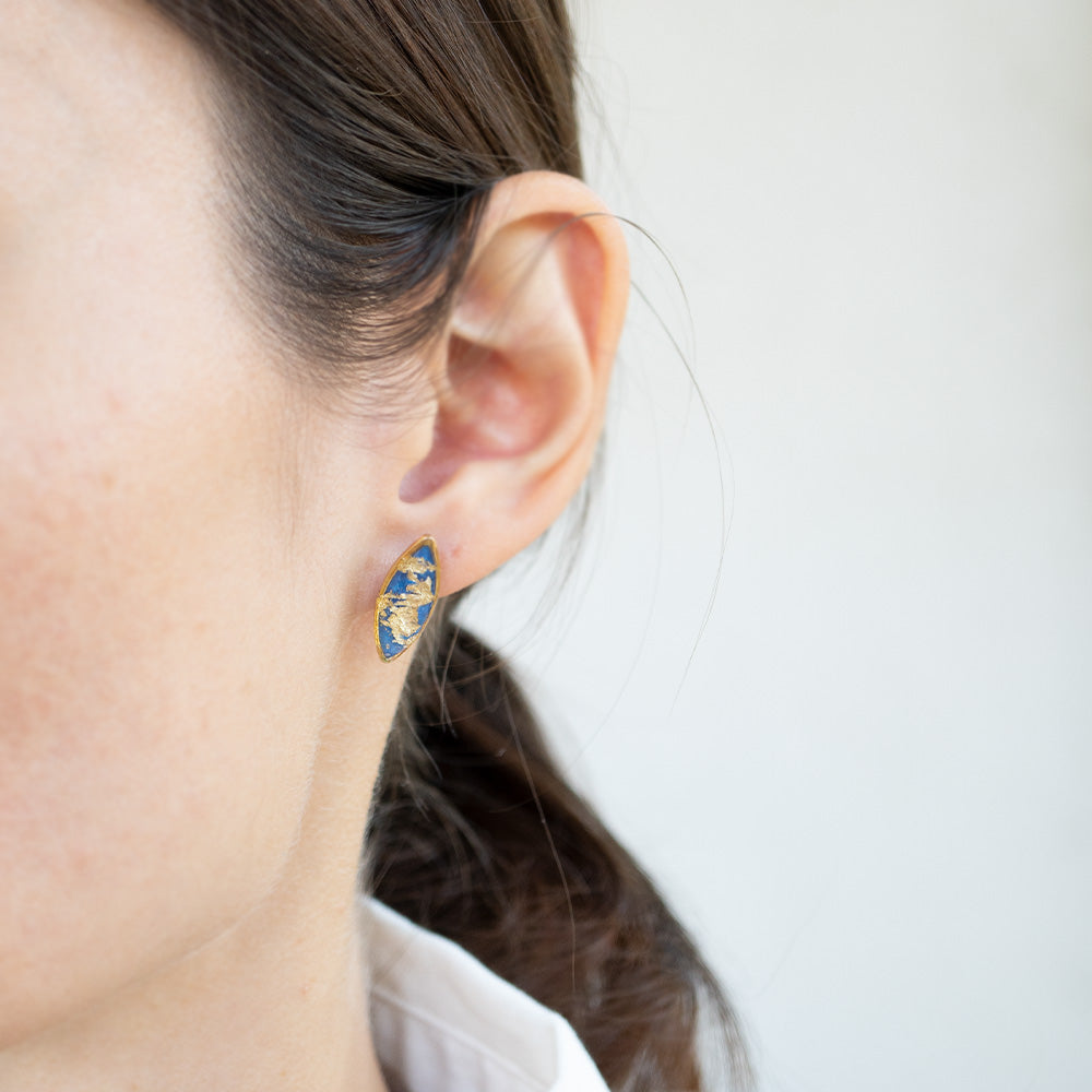 
                  
                    Blue Bar Earrings with Gold Leaf
                  
                