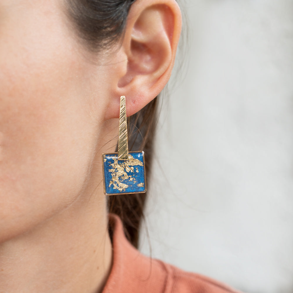 
                  
                    Dangling Square Blue and Gold Earrings
                  
                