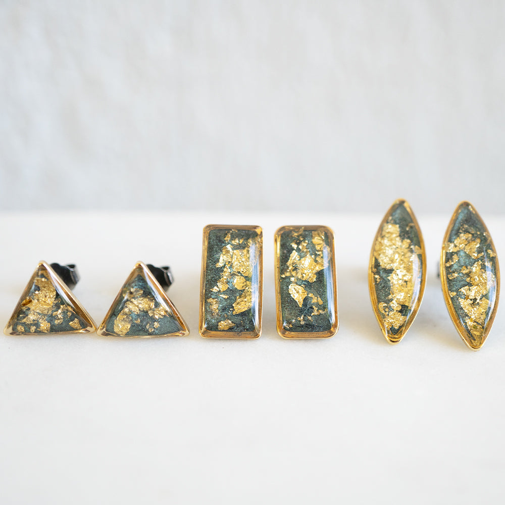 Triangle Green Earrings with Gold leaf