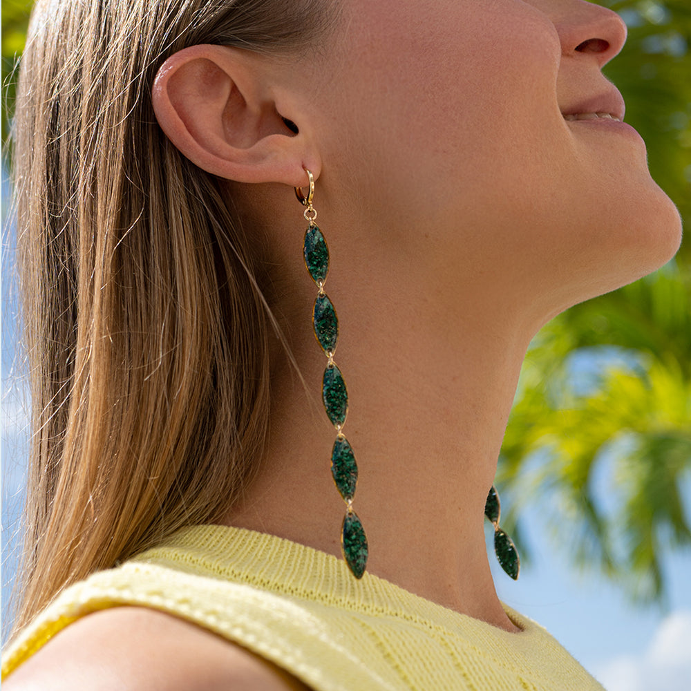 Long Oval Malachite Earrings