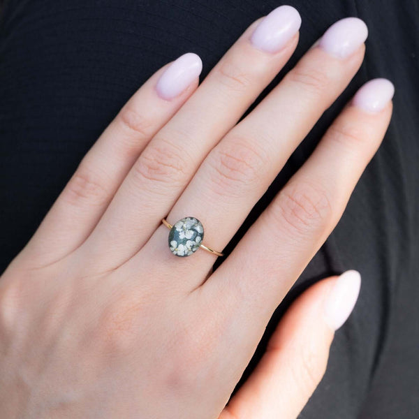 Oval Green Flower Ring