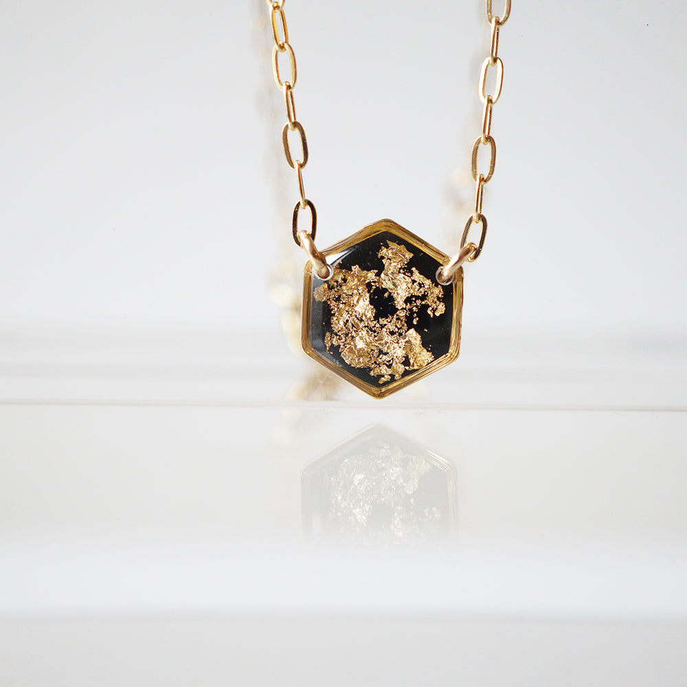 Black and Gold Hexagon Necklace