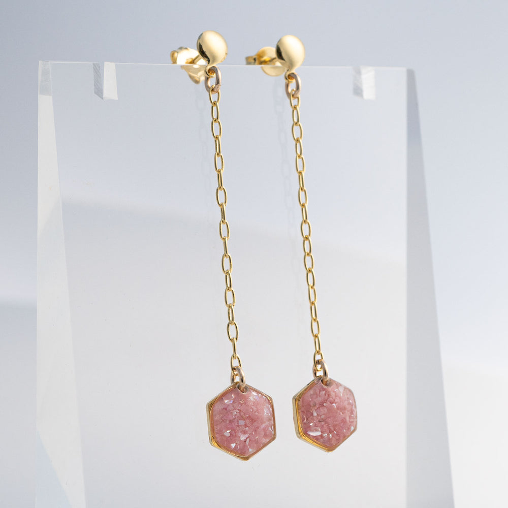 
                  
                    Pink Rhodonite Dangling Hexagon Earrings
                  
                