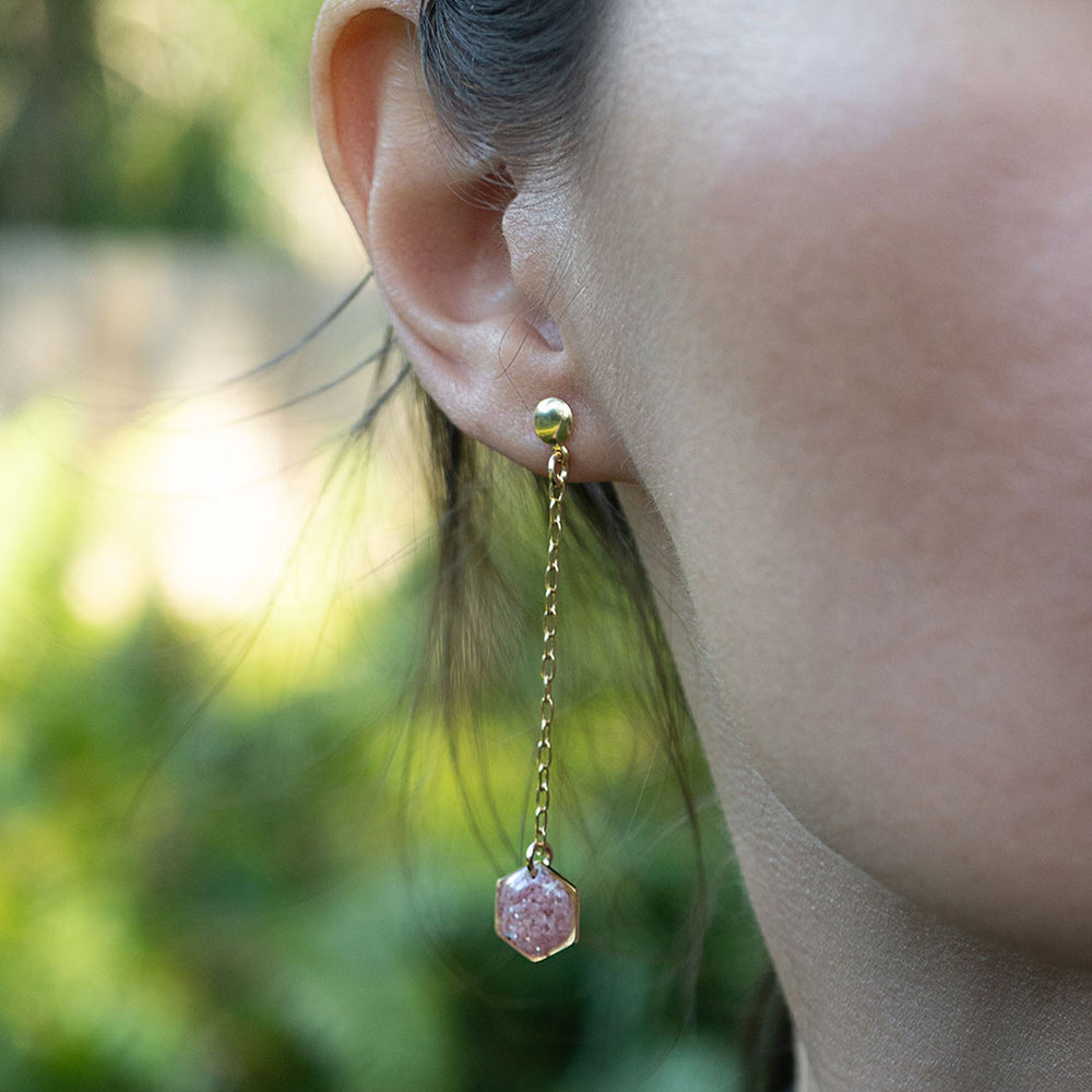 
                  
                    Pink Rhodonite Dangling Hexagon Earrings
                  
                