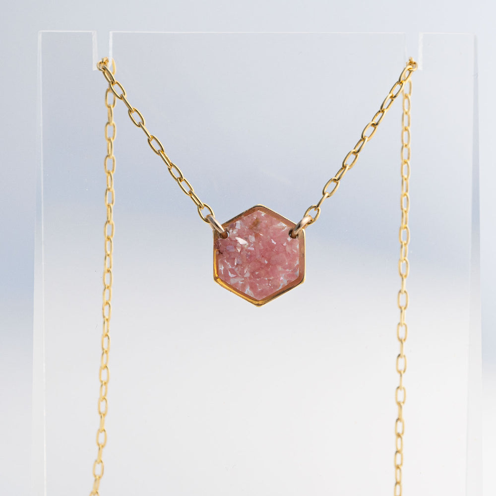 Pink Rhodonite Hexagon Necklace