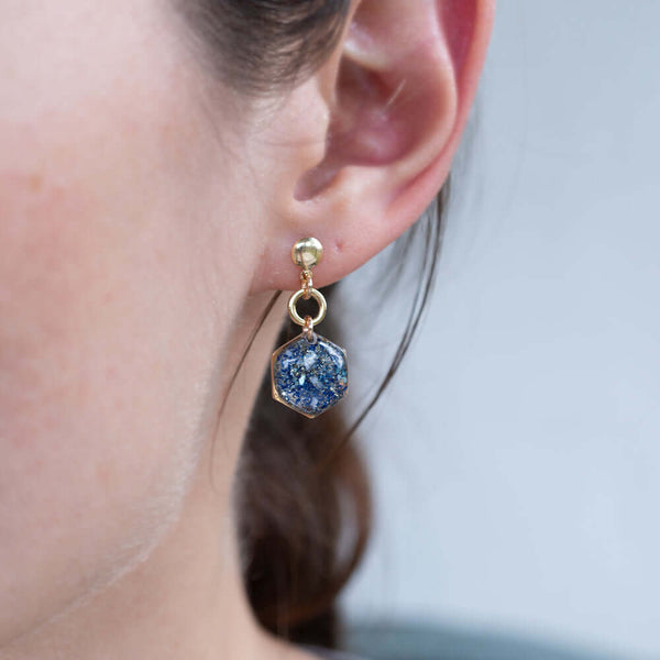 Dangling Hexagon Ocean mix Earrings - Kate Koel