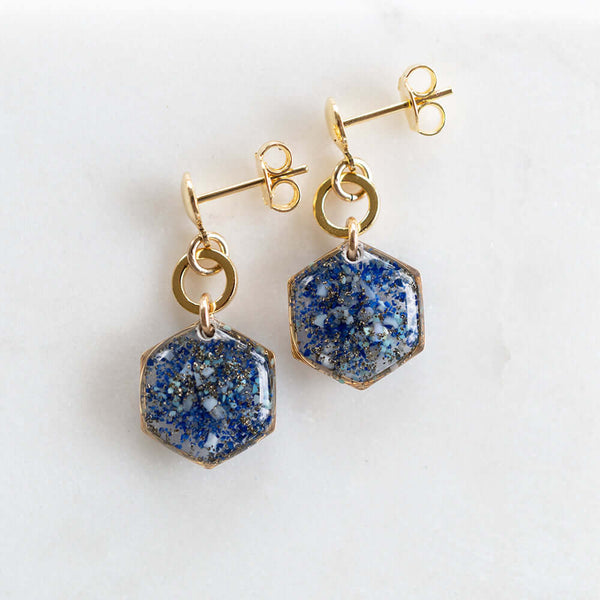 Dangling Hexagon Ocean mix Earrings - Kate Koel